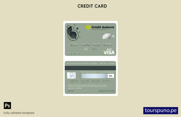 listo para imprimir plantilla de tarjeta visa bancaria Andorra Credit Andorra